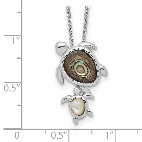925 Sterling Silver Rhodium-plated Abalone and MOP Turtle Necklace - Picture 3 of 4